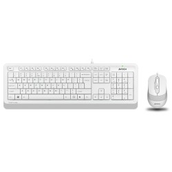 Keyboard & Mouse A4Tech F1010, Laser Engraving, Splash Proof, 1600 dpi, 4 buttons, White/Grey, USB