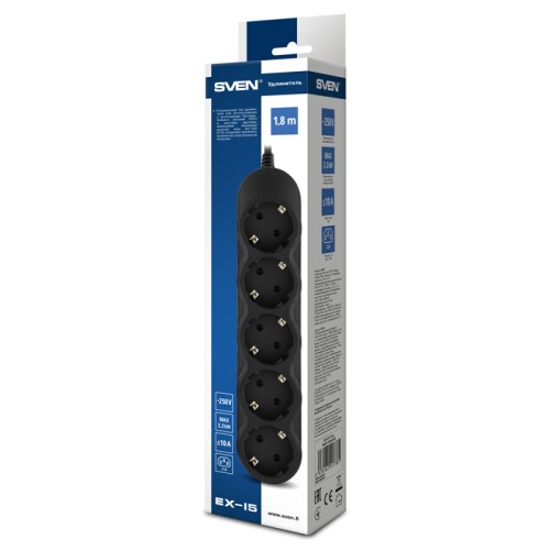 Power strip SVEN EX-I5 black 1.8 m, for UPS, 5 Sockets, Black