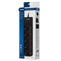 Surge Protector SVEN SF-05PL, 5 Sockets, 3.0m, individual switches, Black