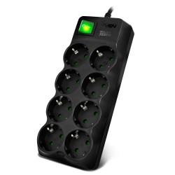 Surge Protector   8 Sockets,  1.8m, Sven "SF-08E-16", Black, flame-retardant material